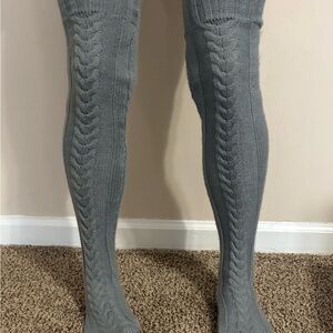 Gray Cable Knit Over-the-Knee Socks